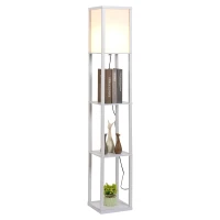 HOMCOM Candeeiro de Pé de Madeira com 3 Prateleiras De Armazenamento para Lâmpada E27 Potência Máx. 40W Candeeiro Moderno para Sala de Estar Dormitório 26x26x160cm Branco(m-4)
