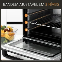 HOMCOM Mini Forno Elétrico de 32L 1600W com 3 Modos de Aquecimento Temperatura até 230 °C Temporizador Bandeja de Assar Ajustável em 3 Níveis 52,2x38,1x33,5cm Preto(m-6)