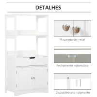 Kleankin Armário para Banheiro com 3 Prateleiras Gaveta e 2 Portas Móvel de Armazenamento para Cozinha, Sala de estar Dormitório 60x33x122,5cm Branco(m-5)
