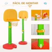 HOMCOM Tabela de Basquetebol Infantil para Crianças acima de 3 anos Altura Ajustável 2 Bolas e Inflador 52,5x44x120-160cm Amarelo Verde Vermelho(m-8)