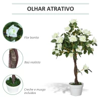 Outsunny Planta artificial de 90 cm Rosa branca realista com 21 flores e 350 folhas Pote de cimento incluído para interior e exterior(m-5)