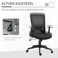 Vinsetto Cadeira de Escritório Giratória Cadeira de Escritório com Altura Ajustável Apoio para os Braços Suporte Lombar Encosto Transpirável e Função Basculante 62x61x99-109cm Preto(m-4)