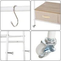 HOMCOM Suporte para Cabides de Metálico Cabideiro com Rodas Prateleira e 2 Gavetas para Organizar Roupas Bolsos 99x47x185cm Branco(m-4)
