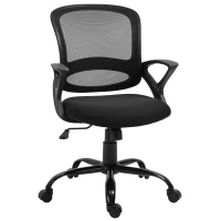 Vinsetto Cadeira de Oficina Ergonômica Basculante com Altura Ajustável Assento Giratório 360° Suporte e Lombar Malha Transpirável 61x61x89-99cm Preto(m-1)
