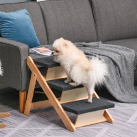 PawHut Escada de Madeira para Cães Dobrável 2 em 1 Rampa para Animais de Estimação Portátil com 3 Degraus para Acesso ao Sofá e Cama Alta 60x47x50cm Madeira Natural e Preto(m-2)