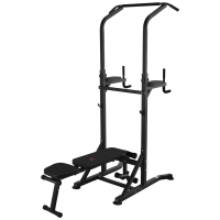 HOMCOM Estação de Musculação Torre de Treinamento Altura Ajustável com Barra de Flexões e Banco Dobrável para Fitness em Casa Academia Carga 150kg 99x178x230cm Preto
