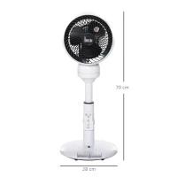 HOMCOM Ventilador de pé com 3 velocidades e 3 modos de diâmetro 23 cm / 9 " com circulação de ar Altura ajustável 60-70 cm Oscilar 70 ° com controle remoto Branco(m-3)