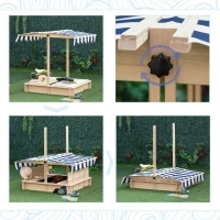 Outsunny Caixa de Areia de Madeira para Crianças acima de 3 Anos com Banco e Toldo Ajustável Carga 50kg  106x106x121cm Madeira(m-8)