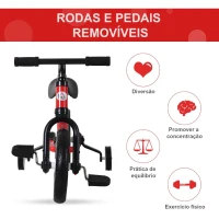 HOMCOM Bicicleta Balance com pedais e rodas removíveis Assento ajustável 33-38cm Crianças +2 Anos Carga 25kg Cor vermelha(m-6)