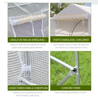 Outsunny Estufa Tipo Túnel 400x200x200cm Estufa de Jardim com 6 Janelas Transpiráveis e Portas Enrolável com Zíper para Cultivo de Plantas e Verduras Branco(m-6)