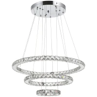 HOMCOM Lustre Luminária Pendente de Cristal Moderno Lâmpada Pendurada LED 4000K Luz Branca para Salão Sala de Jantar Ф60x110 cm(m-1)