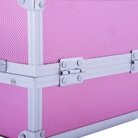 HOMCOM Estojo de Maquiagem Profissional Portátil de Cosméticos com Bandejas de 3 Níveis e Espelho 2 Chaves para Porta-Joias Manicure 15x15x20cm Rosa(m-11)