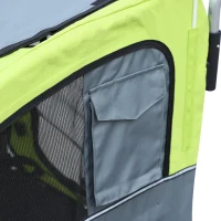 PawHut Reboque Bicicleta 2 em 1 com Guiador Amortecimento Roda Giratória 360° Refletores 155x83x108 cm Verde e Cinza(m-11)