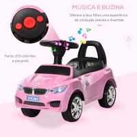HOMCOM Carro Andador para Crianças de 18-36 Meses com Faróis Música Buzina Volante Compartimento de Armazenamento e Alça para Empurrar 63,5x28x36 Rosa(m-4)