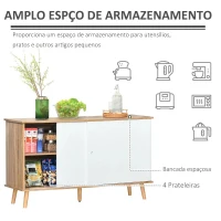 HOMCOM Móvel Aparador tipo Buffet para Sala de Jantar Cozinha com 2 Portas Corredeiras Prateleiras Interior Ajustáveis e Pés de Madeira 130x40x74,5cm Natural e Branco(m-4)
