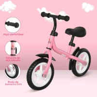 HOMCOM Bicicleta sem Pedais Infantil Altura Ajustável para Principiantes acima de 3 Anos com Rodas com Relevo Bicicleta de Equilíbrio 71x32x56cm Rosa(m-7)