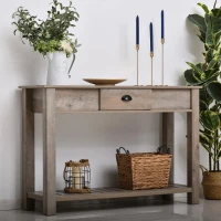 HOMCOM Mesa consola tipo aparador estilo colonial com prateleira inferior espaçosa carga 60kg 120x39x81 Cinza(m-2)
