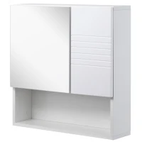 Kleankin Armário Casa de Banho com Espelho Móvel Auxiliar Montado na Parede com Prateleira Aberta e 2 Portas com Prateleira Interior Ajustável 54x15x55cm Branco(m-1)
