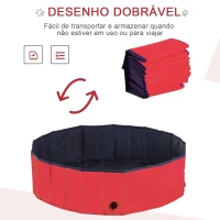 PawHut Piscina Dobrável para Cães Ø120x30 cm Banheira Portátil para Animais de Estimação PVC Antiderrapante Usos Múltiplos Interior e Exterior Vermelho(m-6)