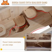 PawHut Gaiola de madeira para hamsters e outros pequenos roedores Casa para animais de 2 níveis 60x35x42cm(m-7)