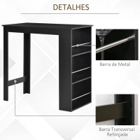 HOMCOM Mesa Bar de Bistrô com 3 Prateleiras com Suporte Estilo Moderno para Cozinha Sala de Estar Estrutura de Melamina 112x57x106cm Preto(m-6)