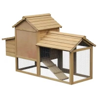 PawHut Galinheiro de Madeira de Abeto para Exterior Gaiola para 2-3 Galinhas com Cercado de Arame Teto Abatível Caixa Ninho Bandeja Removível e Rampa 150,5x54x87cm Natural(m-10)