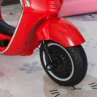 HOMCOM Mota Elétrica Vespa com Faróis Música 2 Rodas Auxiliares para Crianças acima de 3 Anos 108x49x75 cm Vermelha(m-12)