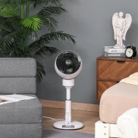 HOMCOM Ventilador de pé com 3 velocidades e 3 modos de diâmetro 23 cm / 9 " com circulação de ar Altura ajustável 60-70 cm Oscilar 70 ° com controle remoto Branco(m-8)
