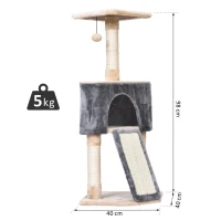 PawHut Árvore Raspador para Gatos Caverna Brinquedo Suspenso e Rampa 40x40x98 cm(m-3)