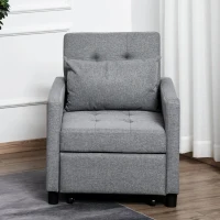 HOMCOM Sofá-cama Individual Poltrona com encosto reclinável Almofada removível Assento acolchoado e 4 rodas 69x82.5x84 cm Cinza(m-13)