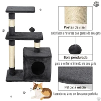 PawHut Arranhador para Gatos 50x30x81,5 cm Centro de Atividades para Gatos com Poste de Sisal Plataformas e Caverna Cinza(m-5)