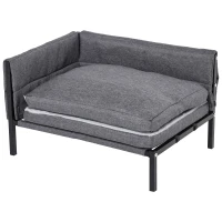 PawHut Sofá Cama elevado para animais de estimação 63,5x49x38,5cm Transpirável com Almofada Removível e Lavável para Cães Pequenos e Médios Carga 15kg Cinza(m-1)