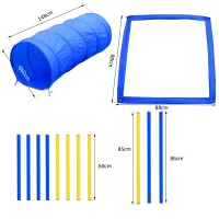 PawHut Kit Treino Agility Agilidade Cães Salto Túnel e Slalom Azul Amarelo(m-3)