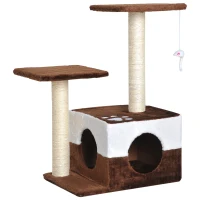 PawHut Arranhador para Gatos Árvore Arranhador Centro de Atividades Plataformas Casota Rato de Brincar 45x33x70 cm Sisal Natural(m-1)