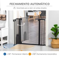 PawHut Barreira de Segurança de Cães Animais de Estimação para Escadas e Portas 75-103cm com 2 Extensões Fechamento Automático e Sistema de Duplo Bloqueio Aço Preto(m-6)