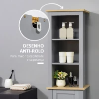 Kleankin Armário de banheiro alto móvel de coluna estreita com 1 porta de prateleira ajustável e 3 compartimentos abertos 39x30x168 cm Cinza(m-7)