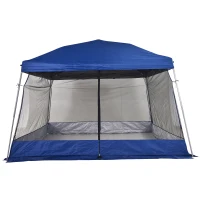 Outsunny Tenda Dobrável para Jardim ou Campismo 360x360x260cm Tenda para Exterior com Tela Mosquiteira Azul(m-1)