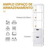 Kleankin Armário de banheiro alto Multiuso 3 prateleiras 2 gavetas 30x30x144 cm Branco(m-4)