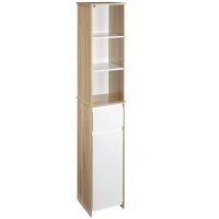 Kleankin Armário de banheiro alto com 1 porta  gaveta e 3 estantes Prateleira ajustável para sala de estar de cozinha 32,6x30x171,2 cm Madeira natural e branco(m-1)
