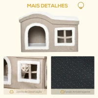 PawHut Casa Dobrável para Gatos Caverna para Gatos Grande com Tampa Removível Almofadas 2 Entradas e Janela 63,5x37x40cm Bege(m-7)