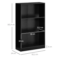 HOMCOM Estante para Livros com 3 Compartimentos de Armazenamento Livros Plantas para Sala de Estar Estúdio Dormitório 62,2x24x102,4cm Preto(m-3)