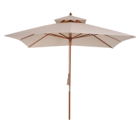 Outsunny Chapéu de Sol de Jardim com Teto Duplo Sistema de Polia Toldo de Poliéster Impermeável 3x3x2,97m Bege