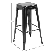 HOMCOM Conjunto de 4 Bancos Interiores e Exteriores de Metal Estilo Industrial 43x43x76 cm(m-3)