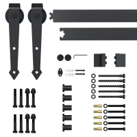 HOMCOM 200cm/6.6T Ferragens para Porta Corredeira Tipo Flecha Kit de Acessórios para Porta Corredeira de Madeira com Guia de Chão Trilho Aço de Carbono Preto(m-1)