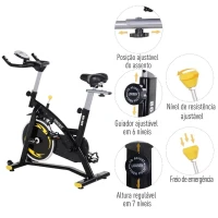 HOMCOM Bicicleta Estática Bicicleta Ciclismo Indoor com Ecrã LCD Volante de Inércia de 10kg 47x120x104.5-117cm Preto e Amarelo(m-6)