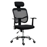 Vinsetto Cadeira de Escritório Giratória Ergonômica com Altura Ajustável Função de Inclinação Apoio para a Cabeça e Suporte Lombar 63x62x109-117cm Preto(m-1)