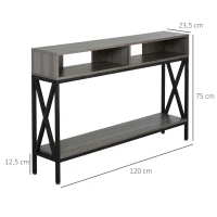 HOMCOM Mesa Consola Móvel de Entrada corredor Estilo Industrial Vintage com 3 Prateleiras e Estrutura Metálica 120x23,5x75cm Cinza e preto(m-3)