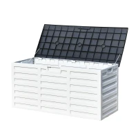 Outsunny Baú para armazenamento ao ar livre 260L com alças e rodas embutidas para jardim 112x49x53,5 cm Cinza Claro e Cinza Escuro(m-1)