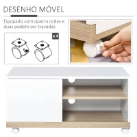 HOMCOM Gabinete de TV Mesa de sala de estar moderna para TV de 42 polegadas com 4 rodas prateleira ajustável 80x45x39.5 cm Branco(m-4)