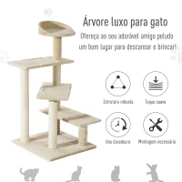 PawHut Árvore arranhador para gato com poste cama plataforma com cobertor veludo de sisal 50x50x100cm bege(m-4)
